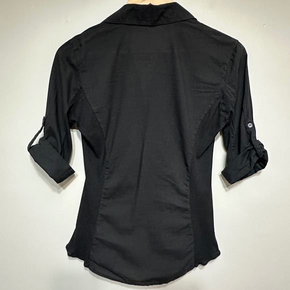 James Perse Button Down Shirt Womens 2 (S) Black Roll Tab Sleeve Quiet Luxury - Picture 4 of 8